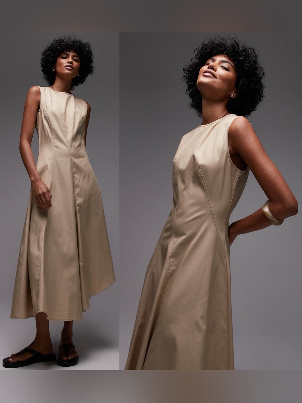 Mango Asymmetrical Flared Dress Ecru Cotton Lyocell Midi Size 4 NWT